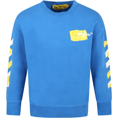 Shop Off-white Azure Sweatshirt For Boy With Logo In Light Blue