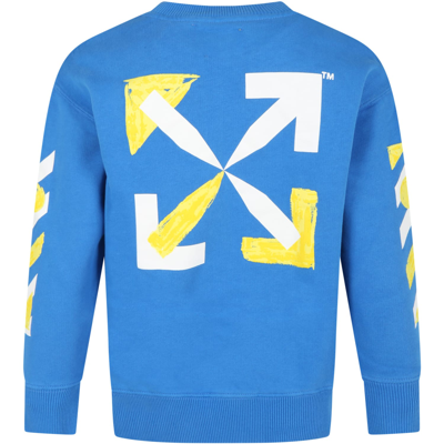 Shop Off-white Azure Sweatshirt For Boy With Logo In Light Blue