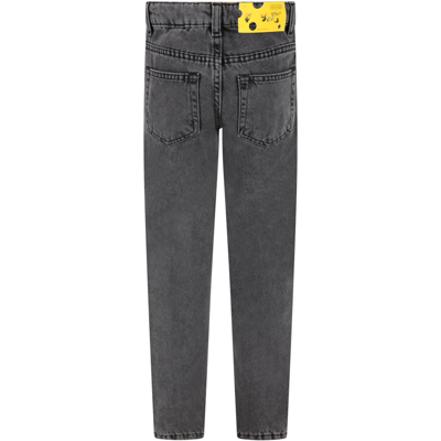 Shop Off-white Gray Jeans For Boy With Black Logo In Grey