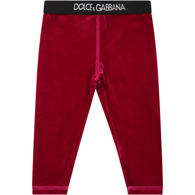 Shop Dolce & Gabbana Fuchsia Trousers For Baby Girl With White Logo