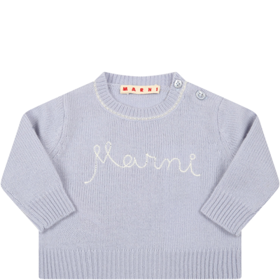 Shop Marni Light Blue Sweater For Baby Kids With Logo