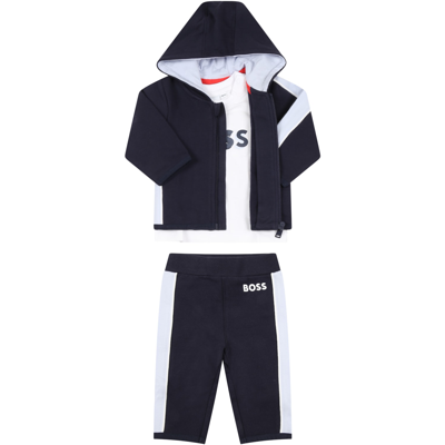 Shop Hugo Boss Blue Tracksuit For Baby Boy With Logo
