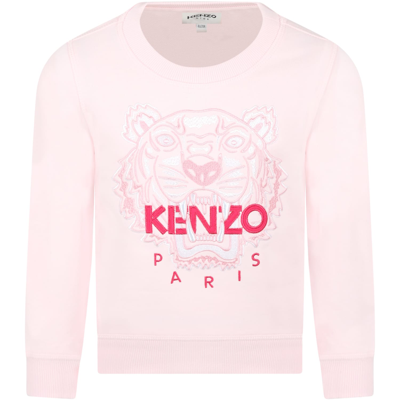 Shop Kenzo Pink Sweatshirt For Girl With Tiger