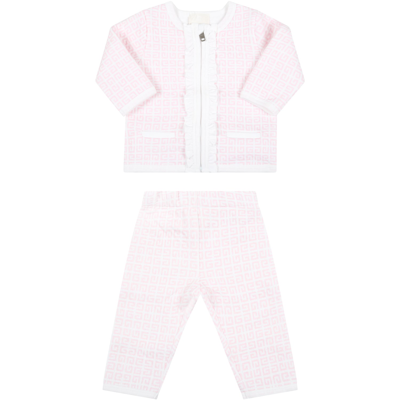 Shop Givenchy White Set For Baby Girl With Logos In Pink