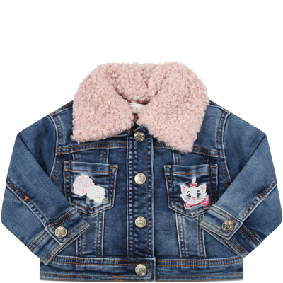 Shop Monnalisa Blue Jacket For Baby Girl With Aristocats In Denim