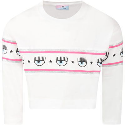 Shop Chiara Ferragni White T-shirt For Girl With Blinking Eye