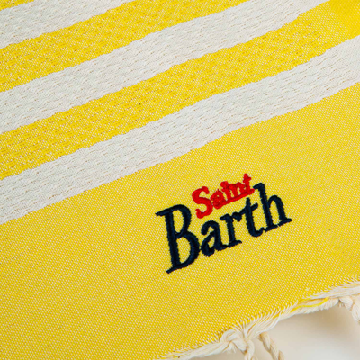 Shop Mc2 Saint Barth Classic Honeycomb Fouta With Yellow Stripes