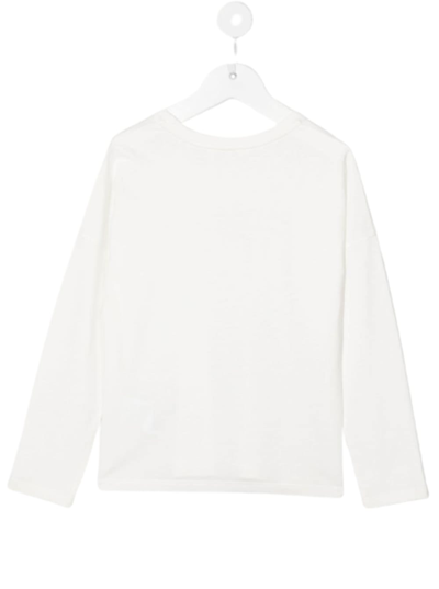 Shop Chloé Long-sleeved White Cottont-shirt With Logo  Kids Girl