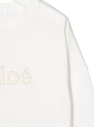 Shop Chloé Long-sleeved White Cottont-shirt With Logo  Kids Girl