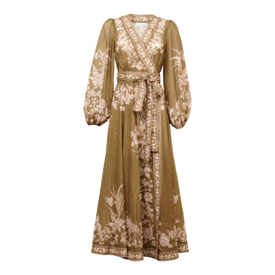 Shop Zimmermann Vestito Anneke Wrap In Olive Bird