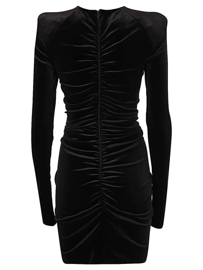 Shop Philosophy Di Lorenzo Serafini Long Sleeves Crew Neck Mini Dress With Net In Front In Black