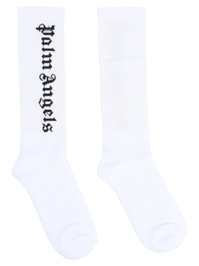 Shop Palm Angels Vertical Logo Socks In White/black