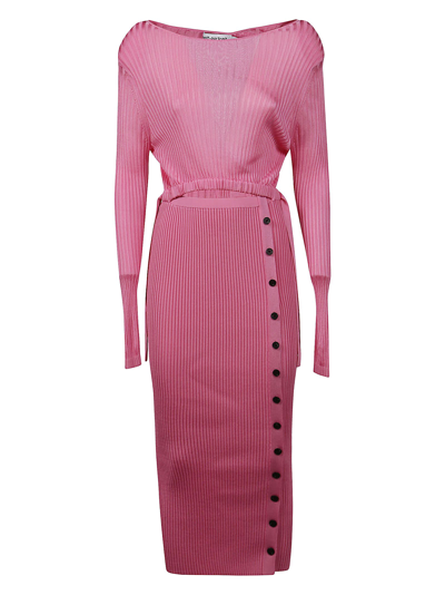 Shop Self-portrait Ribbed Knit Midi Dress In Pop Pink