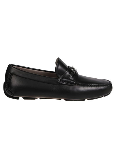 Shop Ferragamo Lagos Loafers In Nero/light Grey