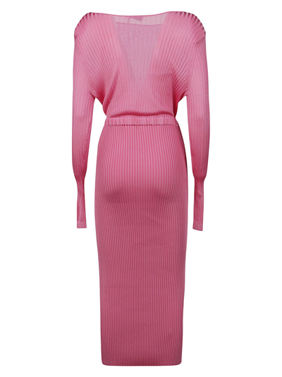 Shop Self-portrait Ribbed Knit Midi Dress In Pop Pink