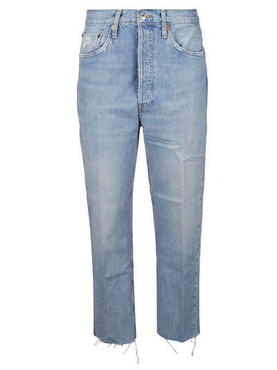 Shop Re/done 70s Ultra High Rise Stove Pipe Jeans In Worn Blue