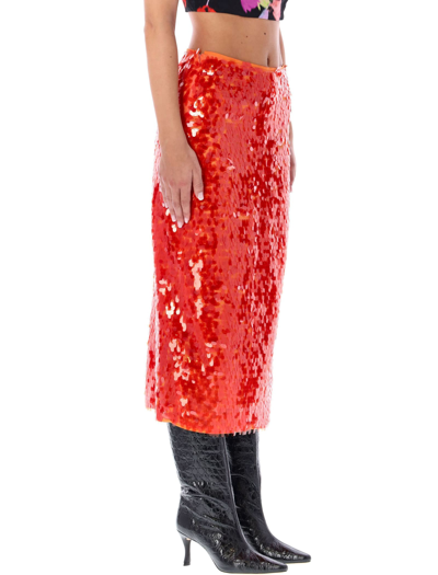 Shop Rotate Birger Christensen Caitlin Midi Skirt In Mandarin Red
