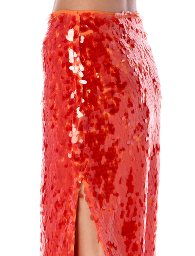 Shop Rotate Birger Christensen Caitlin Midi Skirt In Mandarin Red