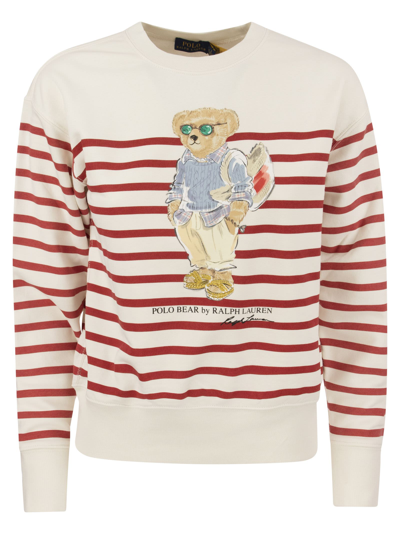 Shop Polo Ralph Lauren Cotton Sweater With Bear In White/red