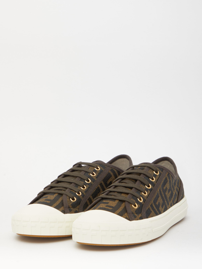 Fendi Men Brown Sneaker With All-over Ff Motif In Fabric Man In Black