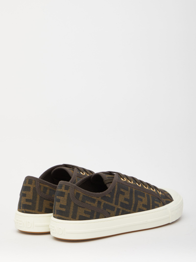 Fendi Men Brown Sneaker With All-over Ff Motif In Fabric Man In Black