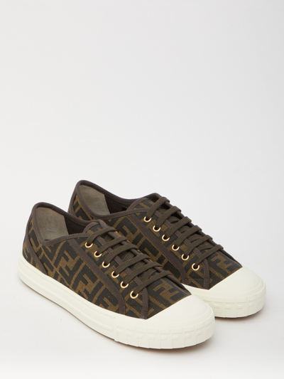 Fendi Men Brown Sneaker With All-over Ff Motif In Fabric Man In Black