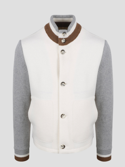 Shop Herno Resort Boiled Wool & Knit Bomber In White