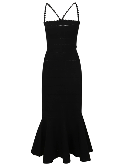 Shop Victoria Beckham Scalloped Strap Flare Dress In Black