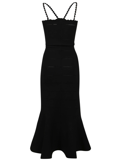 Shop Victoria Beckham Scalloped Strap Flare Dress In Black