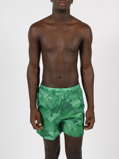 Shop Valentino Camo Nylon Swimshort In Green