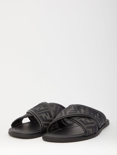 Shop Fendi Jacquard Ff Sandals In Black