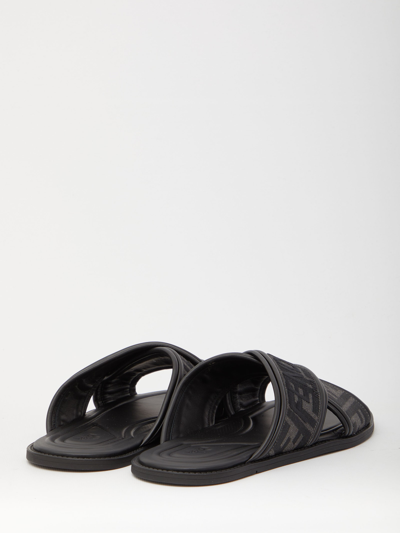 Shop Fendi Jacquard Ff Sandals In Black