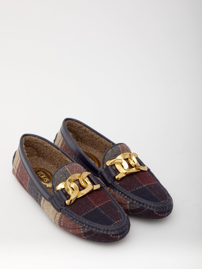 Shop Tod's Bordeaux Tartan Loafers