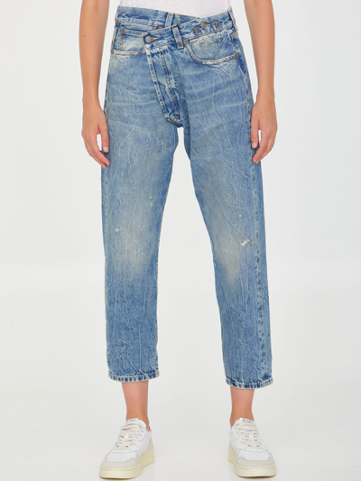 Shop R13 Kelly Crossover Jeans In Light Blue
