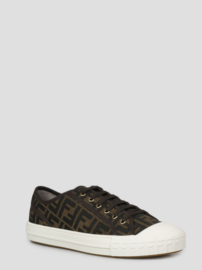Fendi Men Brown Sneaker With All-over Ff Motif In Fabric Man In Black