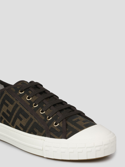 Fendi Men Brown Sneaker With All-over Ff Motif In Fabric Man In Black
