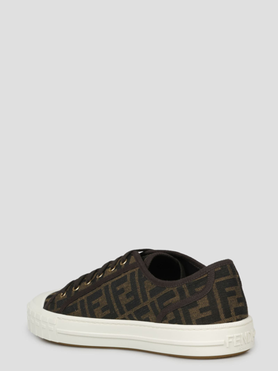 Fendi Men Brown Sneaker With All-over Ff Motif In Fabric Man In Black