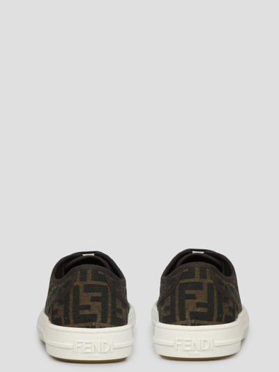 Fendi Men Brown Sneaker With All-over Ff Motif In Fabric Man In Black