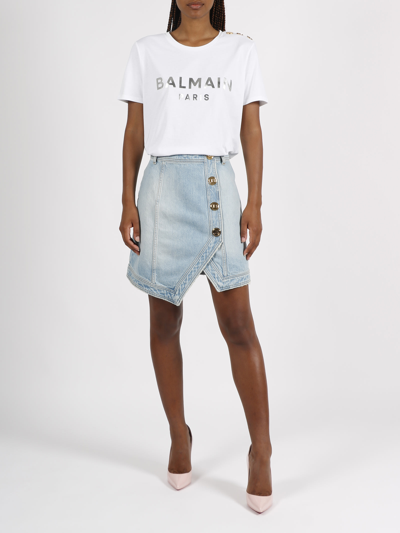 Shop Balmain Asymmetric Mini Skirt In Blue