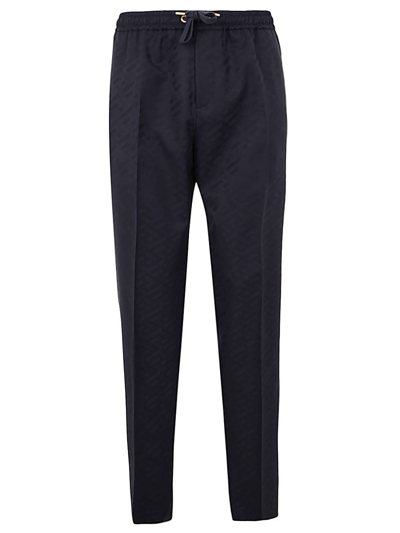 Shop Versace Informal Pant With Greek Signature In Navy