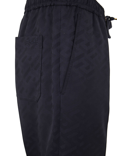 Shop Versace Informal Pant With Greek Signature In Navy