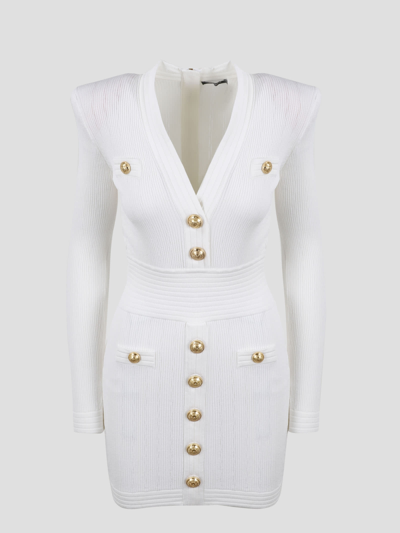 Shop Balmain Eco-design Knitted Dress In White