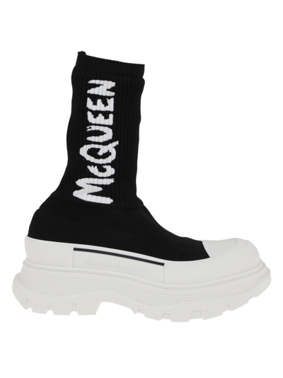 Shop Alexander Mcqueen Tread Silck Ankle Boots In Black Whi Of Whi Blk