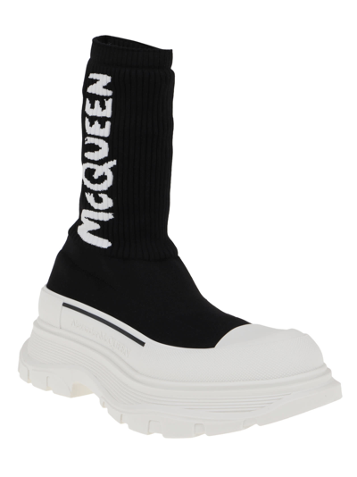 Shop Alexander Mcqueen Tread Silck Ankle Boots In Black Whi Of Whi Blk