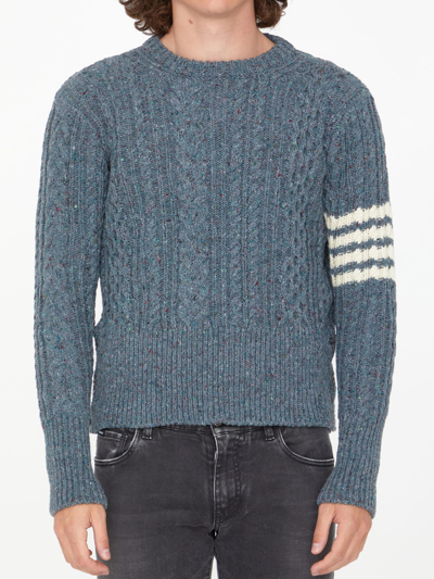 Shop Thom Browne 4-bar Cable-knit Jumper In Blue