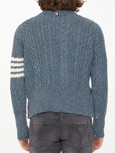 Shop Thom Browne 4-bar Cable-knit Jumper In Blue