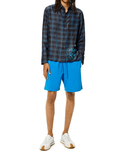 Shop Loewe Anagram Check Shirt In Turquoise