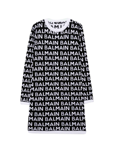 Shop Balmain Black Dress Teen Girl In Nero/bianco