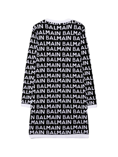 Shop Balmain Black Dress Teen Girl In Nero/bianco