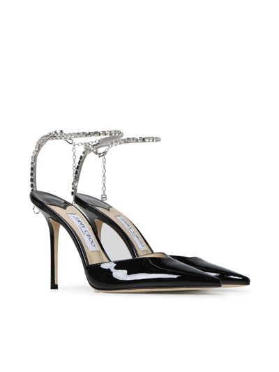 Shop Jimmy Choo Patent Leather W/crystal Chain In Black Crystal